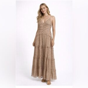 NWT Storia Beige Floral Tiered Maxi Dress size XL Boho Feminine cottagecore